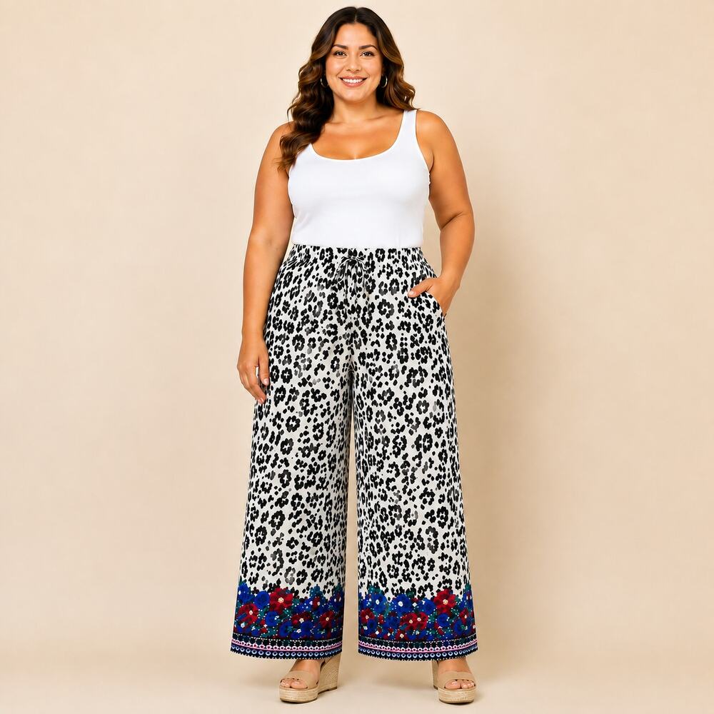 JM Collection Wide Leg Palazzo Pants Floral Animal Print – XL NWT